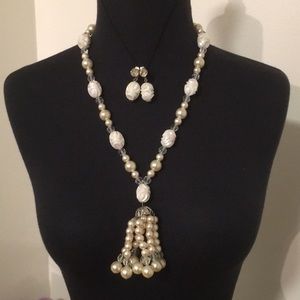 Vintage Statement Chandelier Necklace with Matching Drop Earrings